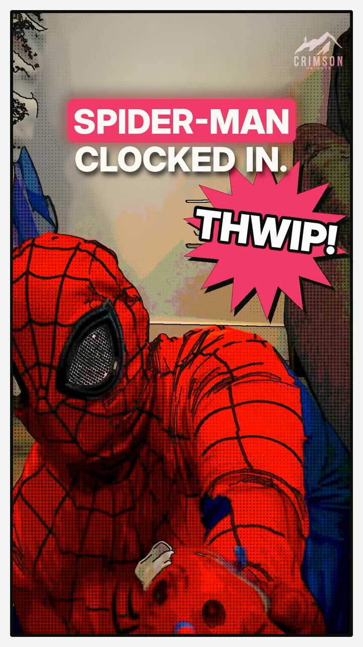 Clocked in. Spidey on shift. 🕷️ Day at Crimson — Halloween, comic-book edition…